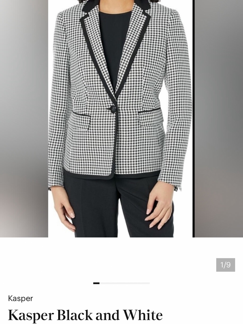 Kasper NWT Black and White Houndstooth Blazer with Contrast Trim Size 10